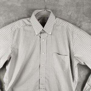 Loro‎ Piana Shirt Mens 16/41 Gray WHite Button Up Cotton Check Made in Italy